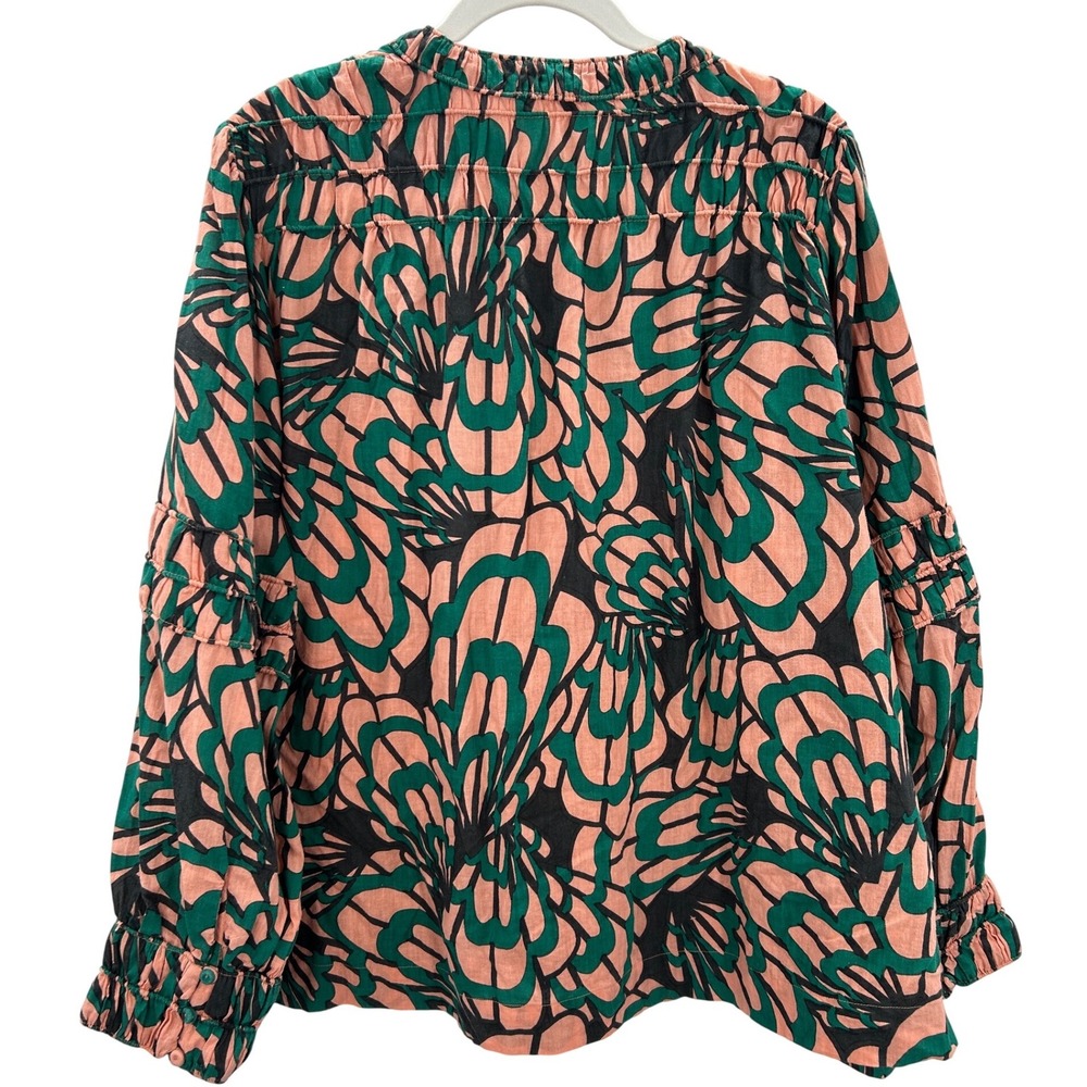 Mirth Caftan Adaman Handmade Collection Cotton Floral Button Ruffle Blouse XL - Picture 2 of 11